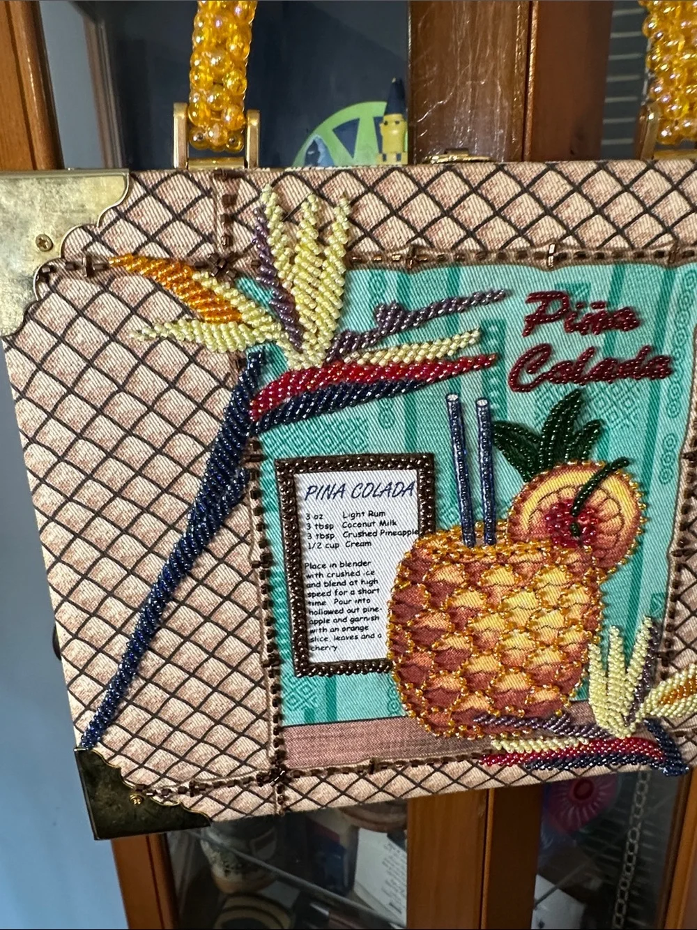 Pina Colada Beaded Handle Tote Bag - Yellow Accent